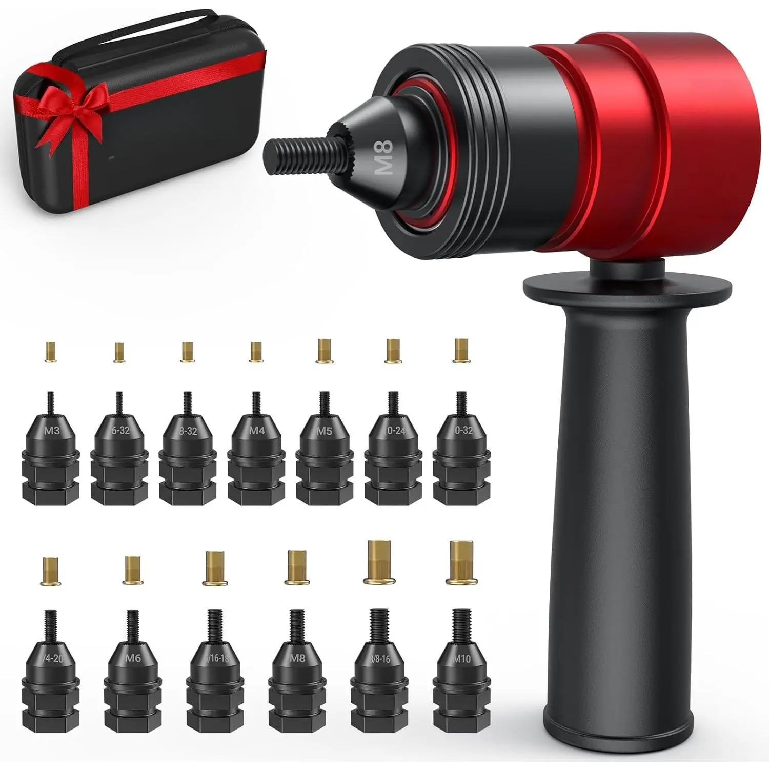 Rivet Nut Drill Adapter for Electric Drill, Upgraded Rivet  Kit with 13 Different Iron Heads and 245 count Rivnuts Professional Rivet Nut Tool Kits Include Case