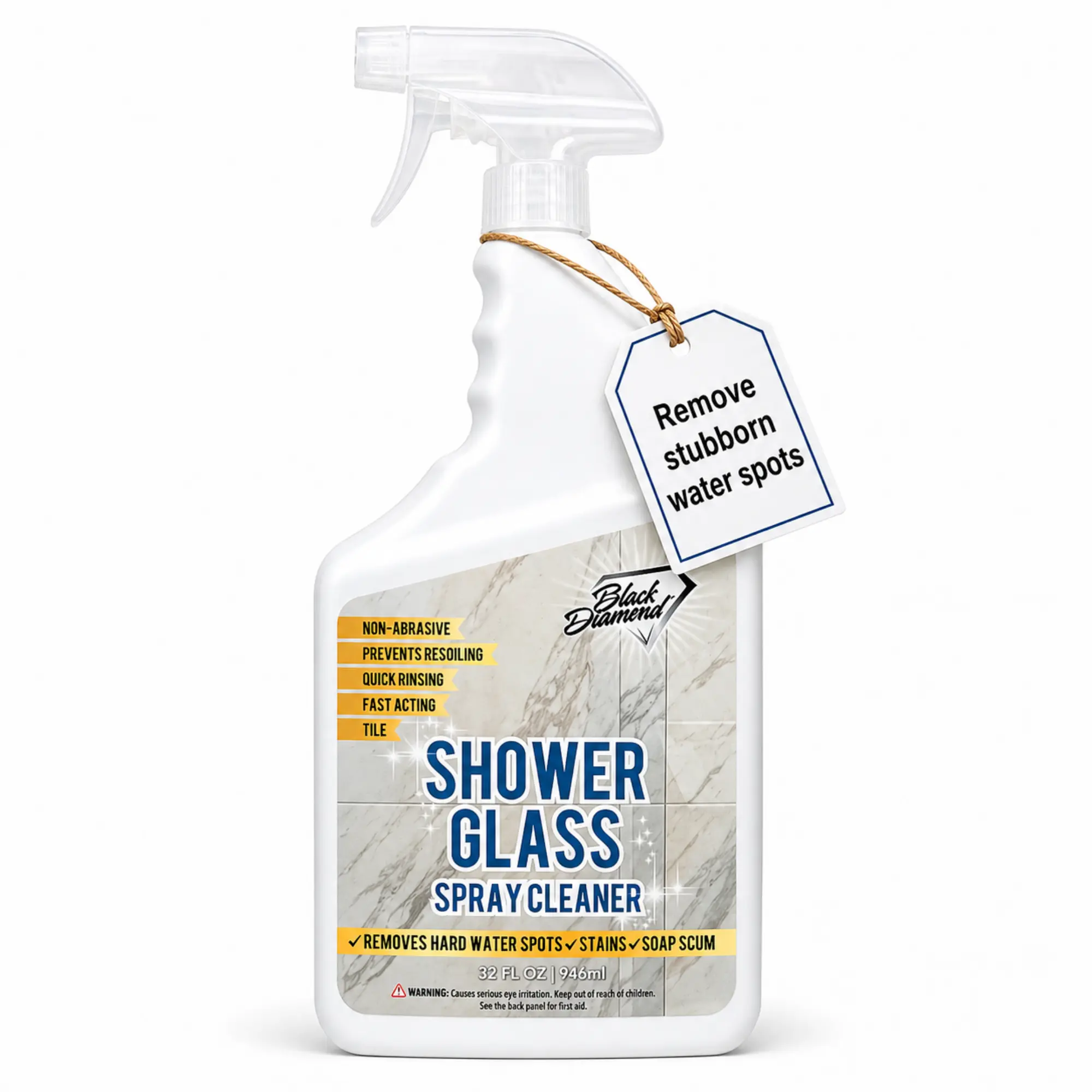 Black Diamond Stoneworks Shower Glass Cleaner – Professional Strength Shower Door & Tile Spray - Removes Hard Water Stains, Soap Scum & Water Spots, Non-Abrasive, Prevents Resoiling (32oz)