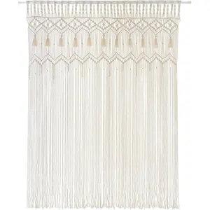 Cotton Macrame Curtain - 51''W x 70''L Fade-Resistant Boho Handwoven Wall Hanging, Handmade Home Decor for Window, Wedding Backdrop Arch