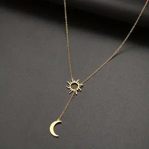 1Count Bohemian-style sun and moon pendant necklace, elegant and minimalist 18Kglow-Plated jewelry, perfect for party and holiday gifts, Ramadan decorative accessories