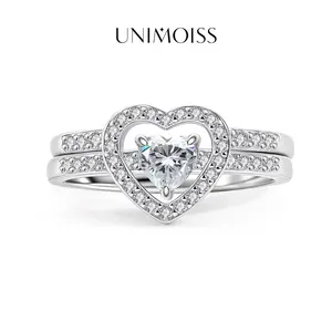 UniMoiss Halo Heart Cut Ring Set Heart Pair Stacking Ring Band D Color VVS Moissanite Ring Jewelry Silver-plated Band Wedding Band Engagement Ring Set Promise Ring Women's Ring for Engagement, Wedding Anniversary & Valentine's Day Gifts
