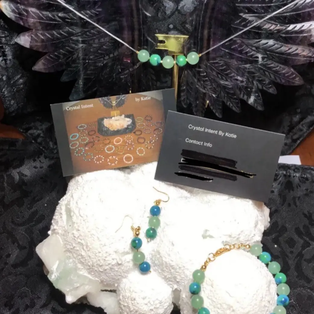 Natural Chrysocolla & aventurine crystal jewelry set