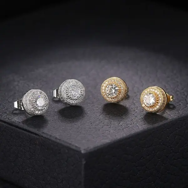 Lab Created Moissanite Stud Earrings for Men, 16mm Iced Out Hip Hop Style with Secure Friction Backs, White Gold Color, Synthetic Moissanite Stud, Mens Gifts, Men's Jewelry, Father's Day Gifts, Stylish Accessories, Moissanite Jewelry