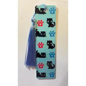 Black Cat, Blue Background Bookmark