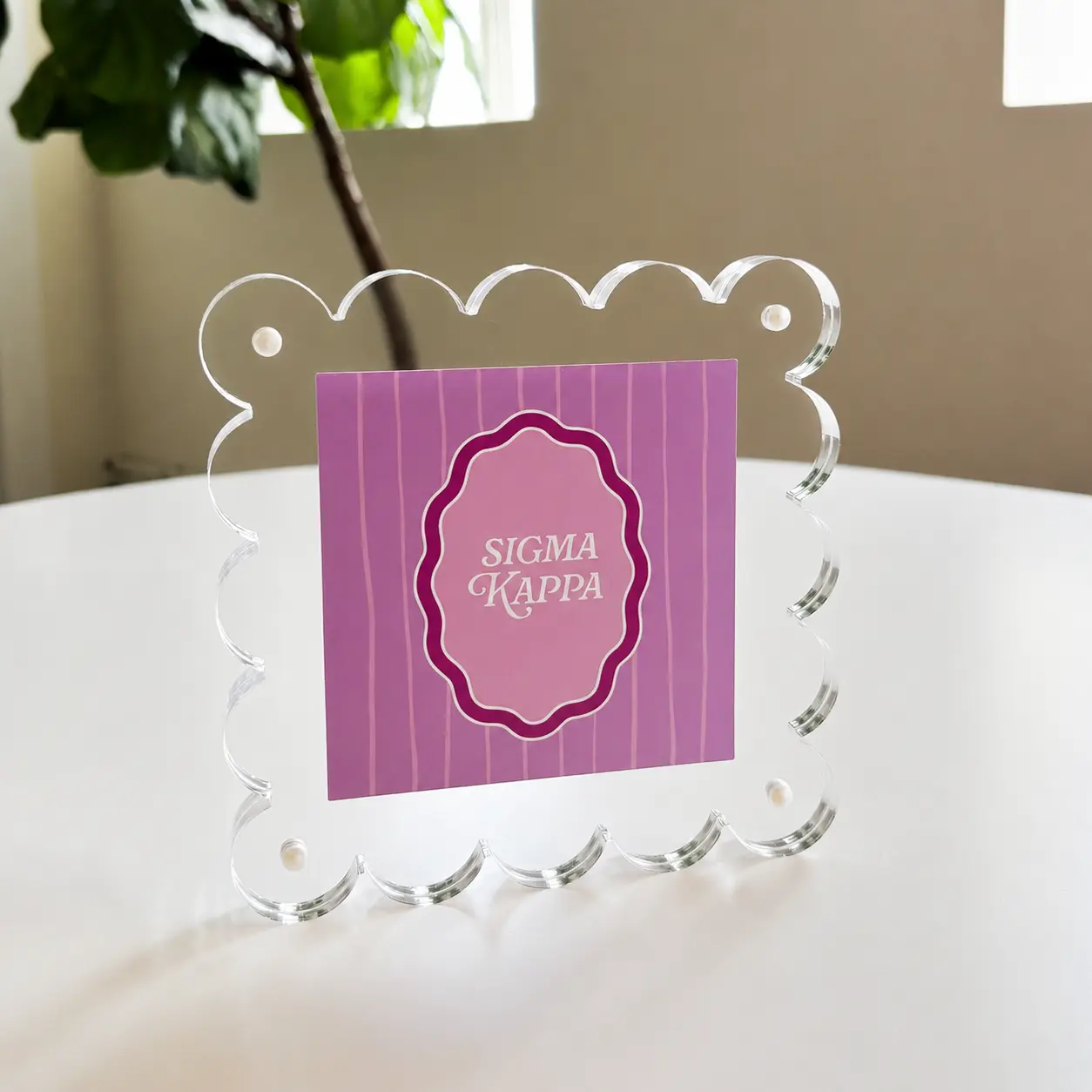 Sigma Kappa Square Scalloped Acrylic Photo Frame, Modern Home Decor for Room Decor