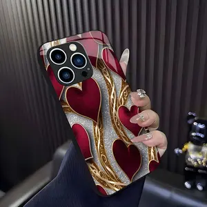 Luxurious romantic heart case for iPhone 17/16/15 Pro Max, elegant gold trim love pattern cover, best gift for her—anniversary, aesthetic phone accessory —975 outdoorfun