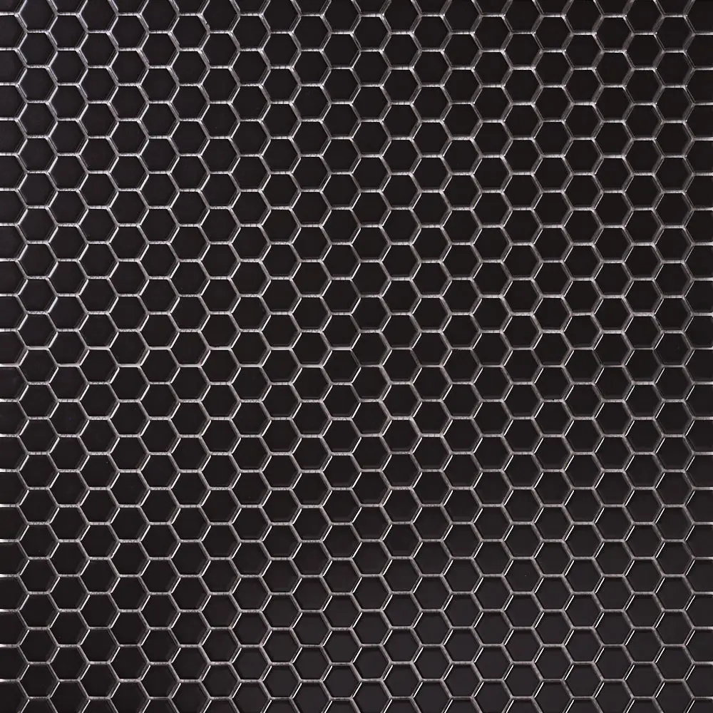 Simple Black 1" Hexagon Ceramic Mosaic Matte