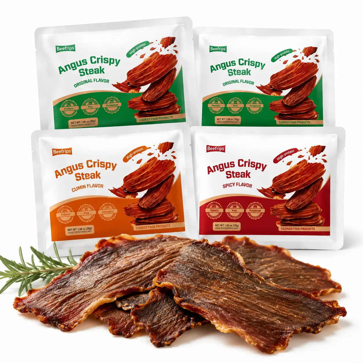 Angus Beef Jerky Crisps by Beefrips, 4-Pack Variety Bundle, Thin Crunchy Dehydrated Jerky Treats, 4.23 oz Dry Food, Portable for Movie Night & Road Trips