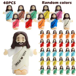 40pcs Mini Jesus Figurines, 10 Colors Easter Egg Fillers, Religious Gifts for Children, Women, Moms, Christian Valentine's Day Presents