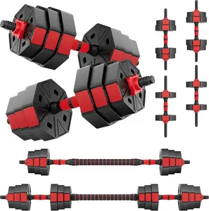 20/70LB Adjustable Dumbbells Set, Weight Plate With Connector Used As Barbell, Fitness Strength Exercises For Home Gym, Red convertible dumbbell fitrx adjustable 1-inch hole 4-in-1 gym strength training weight belt