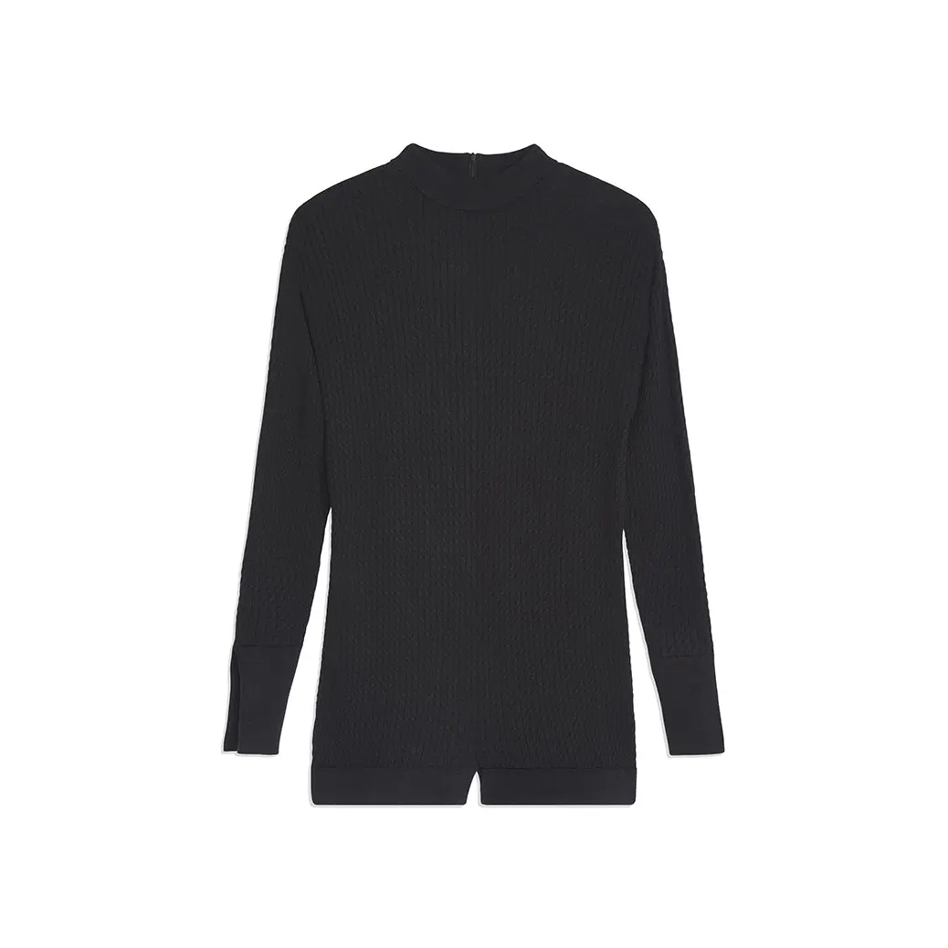 Mock Neck Cable Knit Sweater Romper