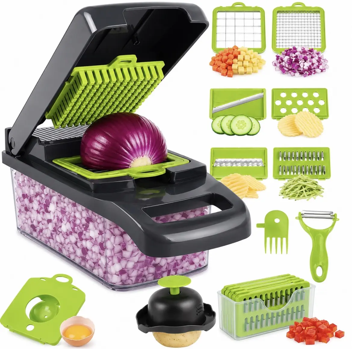 16-in-1 Multifunctional Vegetable Chopper, Onion Chopper, Food Dicer, Mandoline Slicer with Container, Kitchen Cutter for Fruits & Vegetables