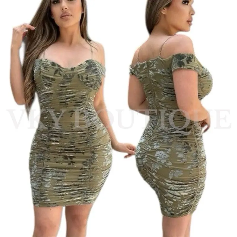 Floral Mesh Ruched Bodycon Mini Dress