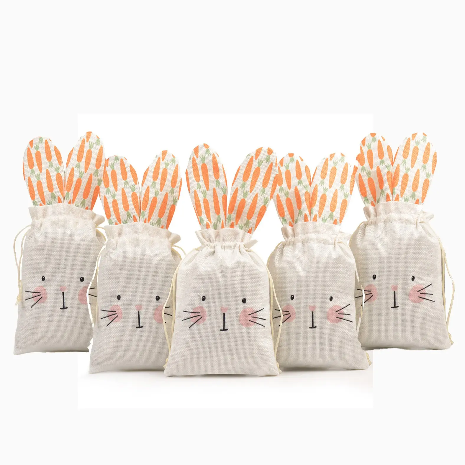 5pcs Rabbit Candy Gift Bag Set, Reusable Burlap Easter Treat Bags, Easter Basket Stuffers Fabric Drawstring Candy Gift Goodie Bags for Egg Hunt Outdoor Party Suppliesk