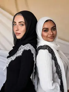 1 midnight lace headscarf, Bohemian-style lightweight chiffon shawl, soft fashionable headscarf, all-season Muslim women’s everyday scarf