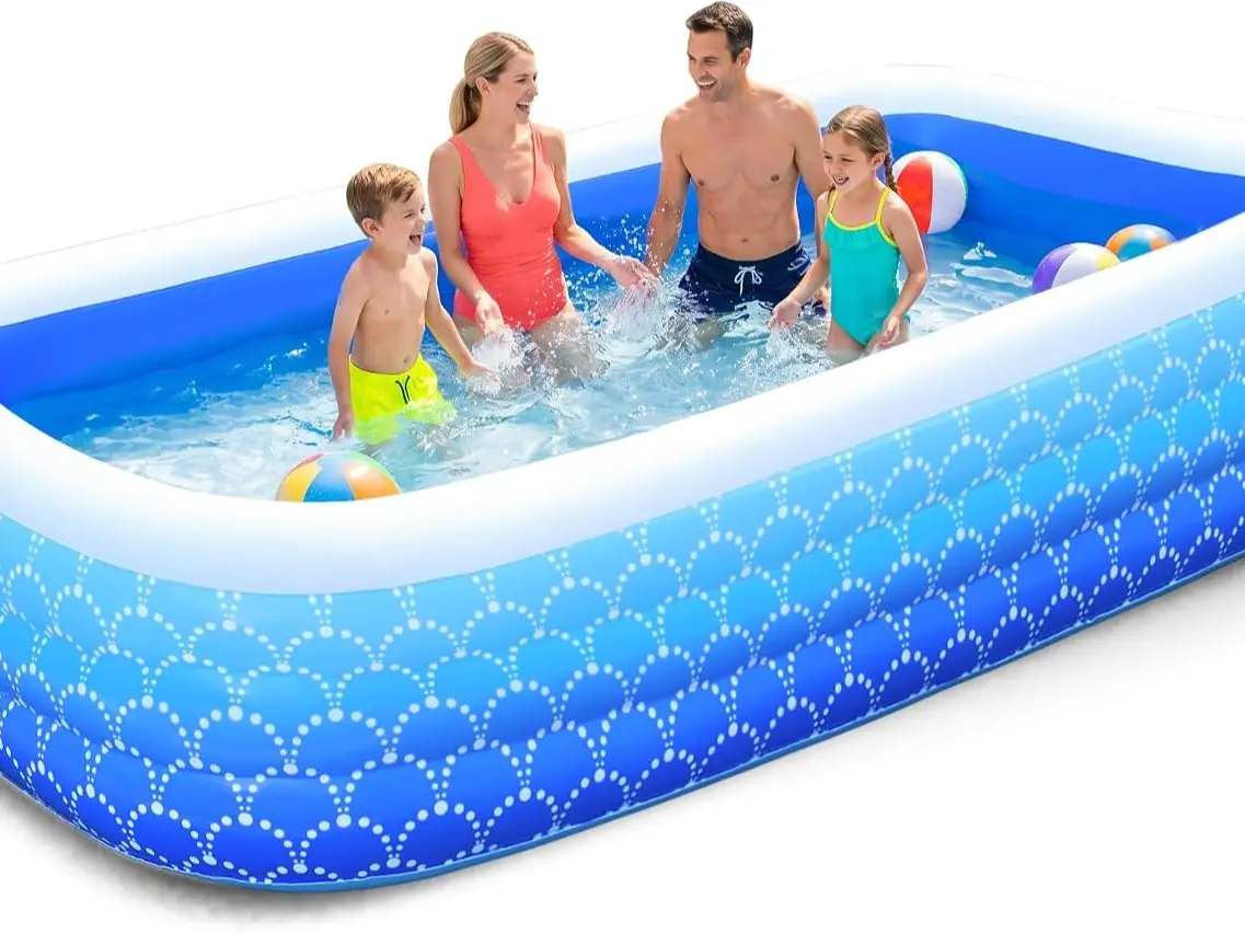 SULIFEEL Large Gradient Blue Inflatable Pool, 118" Oversized Family Pool for Backyard Summer Water Party