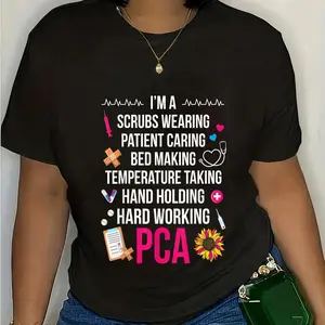 100% Cotton I'm A PCA" Humorous Assistant T-Shirt - Black Tee with Playful Healthcare Design, , for Nurses & Patient Care Professionals