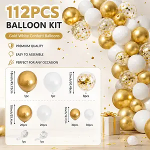 112-Piece Balloon Arch Kit, Pearl and Confetti Balloons, Party Decor for Birthday, Wedding, Christmas, New Year, Grad Balloons