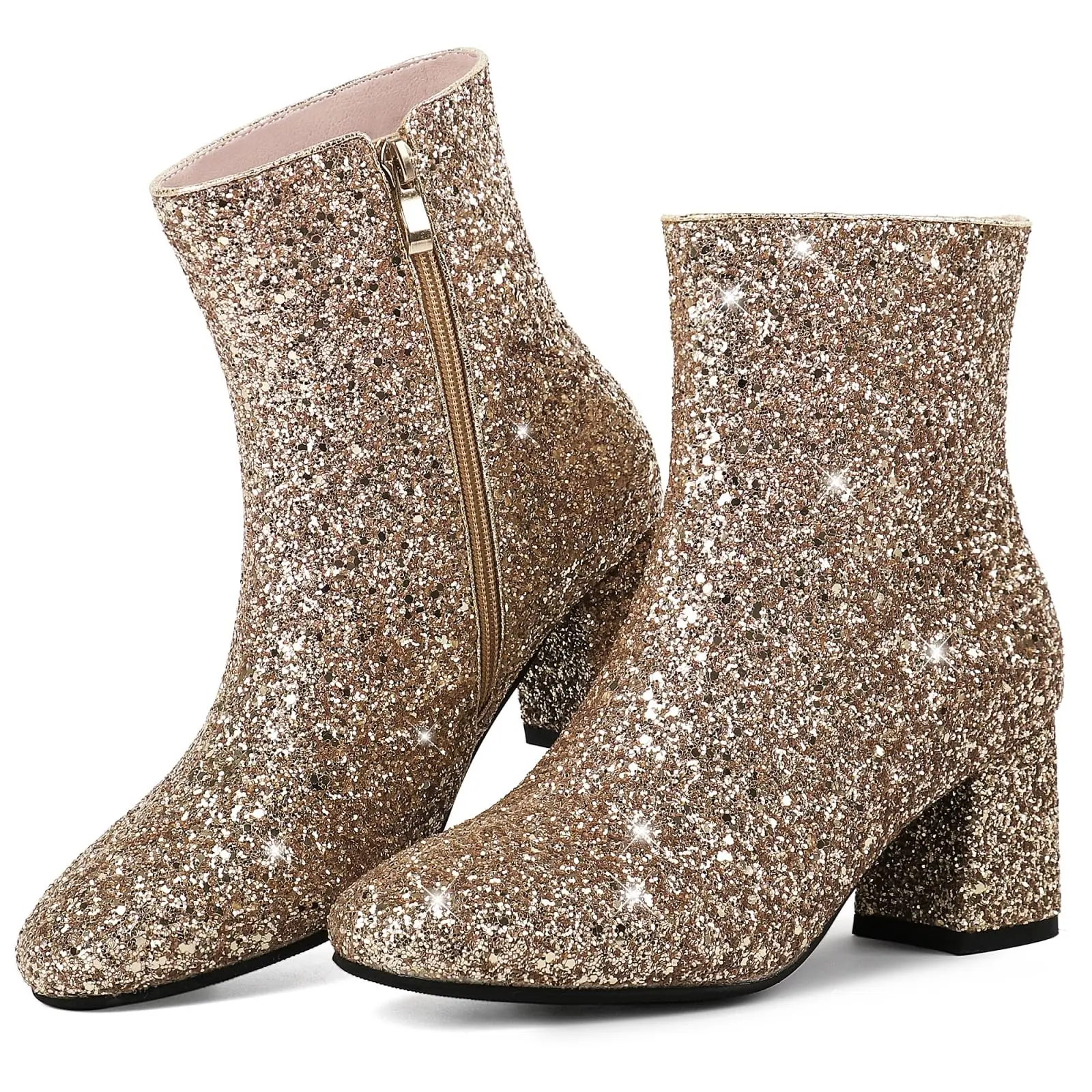 Women's Sequins Glitter Chunky Heel Ankle Boots Sparkly Booties Zipper  Block Heeled Wedding Party Dress Bridal Bridesmaid Blingbling Shoes for  Carnival Music Festival Concert - TikTok Shop