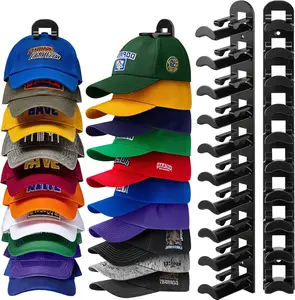 Hat Hook for Wall, 2 Pack Hat Organizer Hold up to 20 Hats,Hat Holder with Strong Adhesive and 8 Pack Screws, Cap Holder Hat Hangers for Wall Closet Door and Bedroom(B-Black) outdoorfun