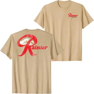 Rainier Beer Vintage R Logo Mountain Graphic T-Shirt, Retro Script Back Print Beer Tee for Men Women, Classic Unisex Streetwear Pacific Northwest Shirt, Summer Casual Top
