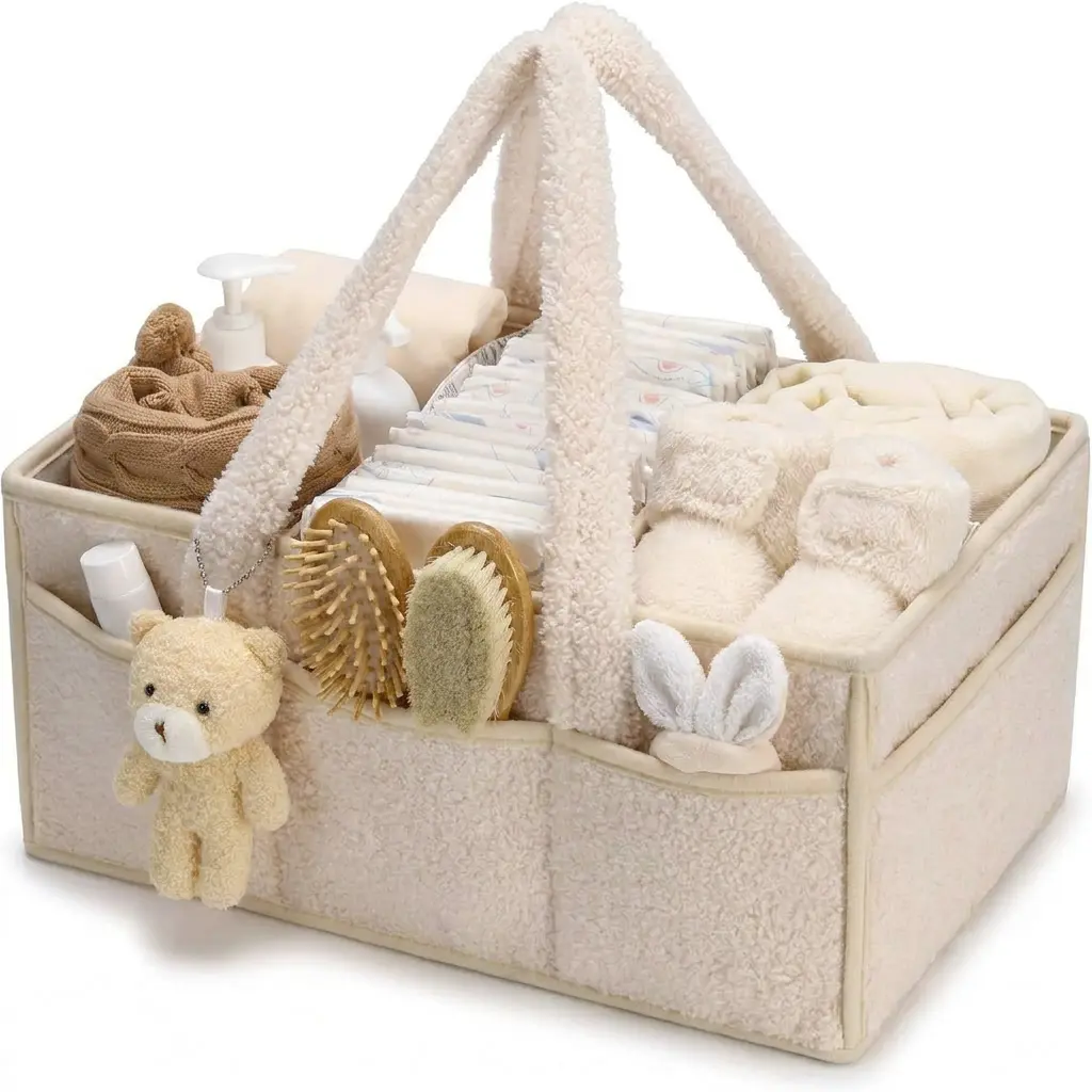 Portable Baby Diaper Caddy Organizer with Handle - Boy/Girl Shower Gift Basket, Car Storage Bin for Wipes, Newborn Baby Essentials Registry Must-Haves