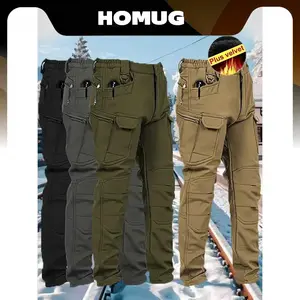 HOMUG Men's Windproof & Warm Outdoor Military Tactical Pants - Fleece-Lined, Solid Color, Mid-Rise, 320g Knit Fabric (Belt-Free, Multi-Pocket, Regular Fit) | Fall/Winter Casual Weekend Wear