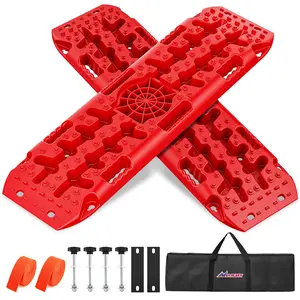 Nilight Off-Road Traction Boards with Round and Square Jack Lift Base Pair Recovery Tracks for 4X4 Jeep Truck Emergency Tire Recovery Boards with Bag-Sand Mud and Snow Tracks Red Tire Traction Mats fathersdaygift