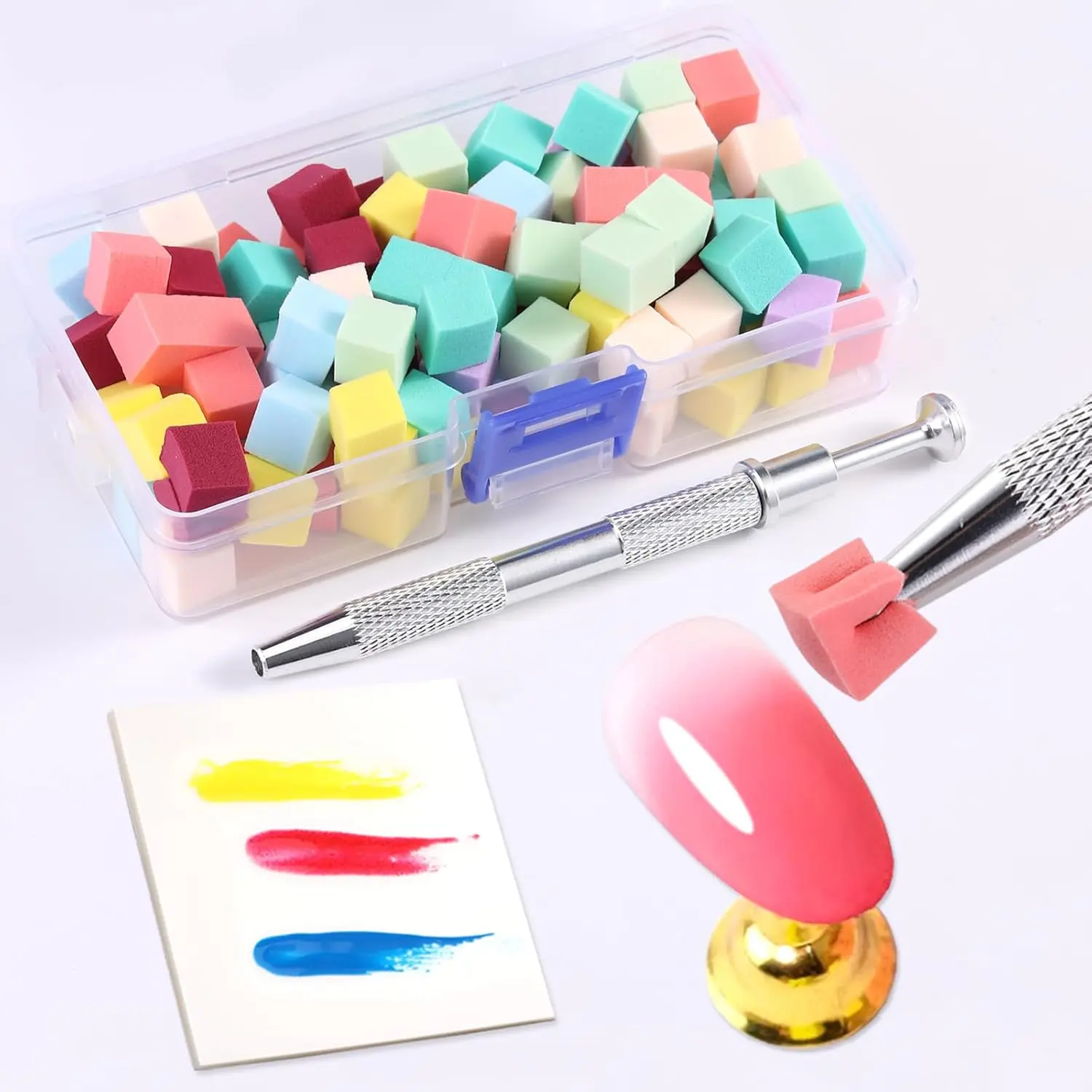 100 PCS Nail Sponges For Ombre Nail Art Supplies Brushes Design Tools Nail Tech Must Haves Accessories With 1 PCS Grab Pen for Salon Professional Accessories Supplies