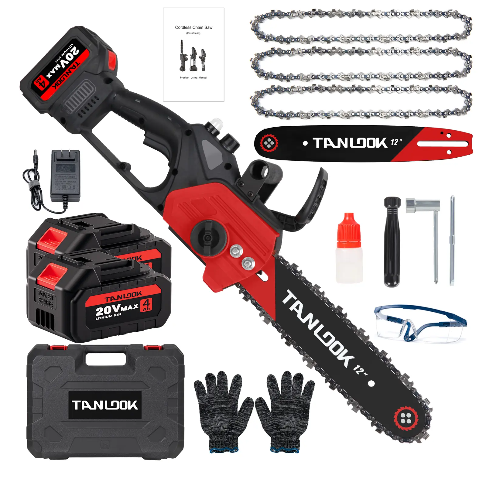 Outdoor Cordless Chain saw 12" Wide Guide Rail–Compact handheld electric chainsaw,equipped,2×4Ah batteries,highly efficient for wood cutting,tree trimming and pruning–ideal for woodworkers and DIY enthusiasts garden gadgets yard tool gardening work 2