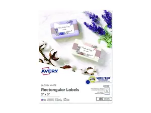 Avery 22890 Print to the Edge Labels, 2"x3", Glossy White w/Sure Feed Technology