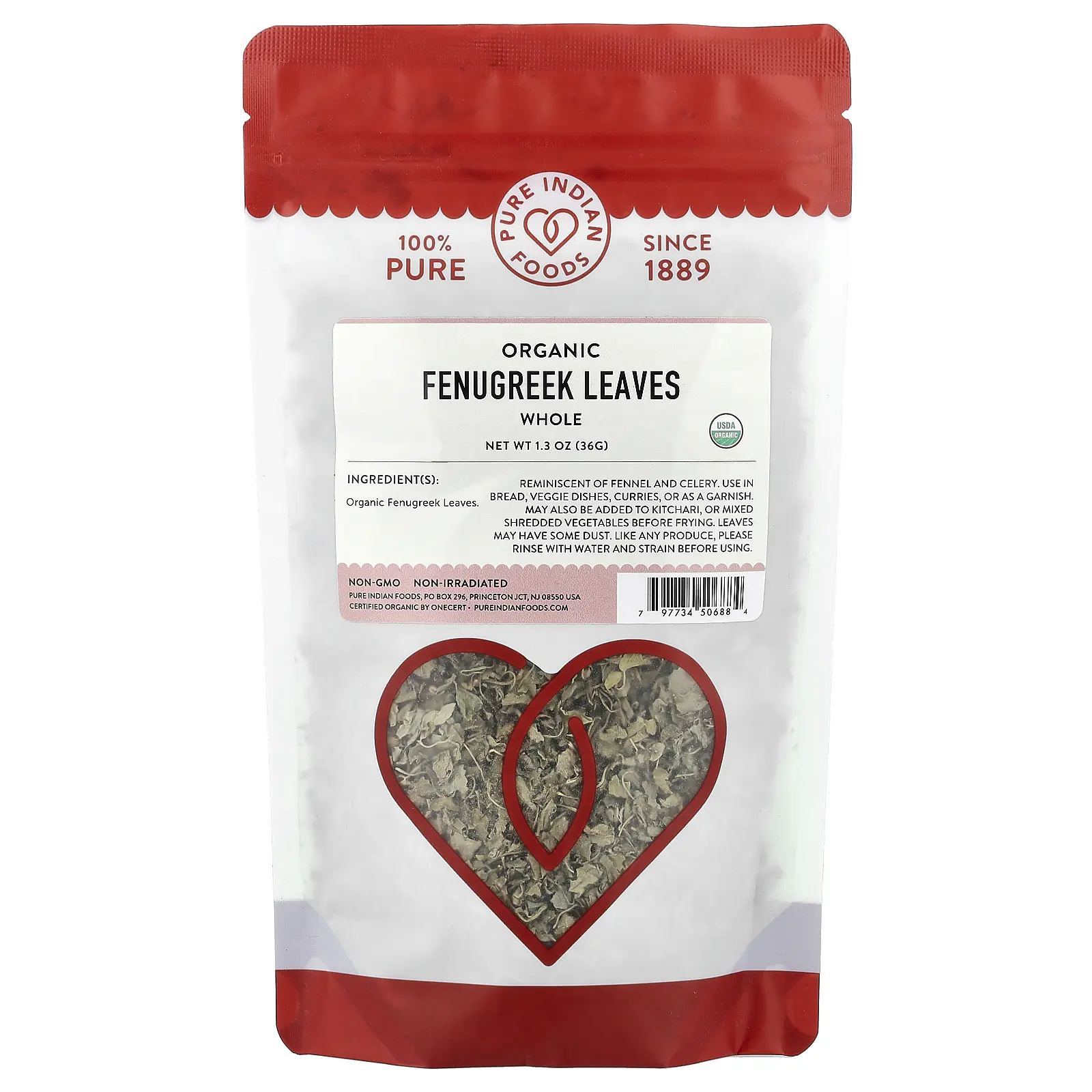Pure Indian Foods Organic Fenugreek Leaves, Whole, 1.3 oz (36 g)