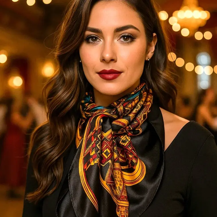 35X35"  Black & Gold Wild Rag / Scarf WR3303X