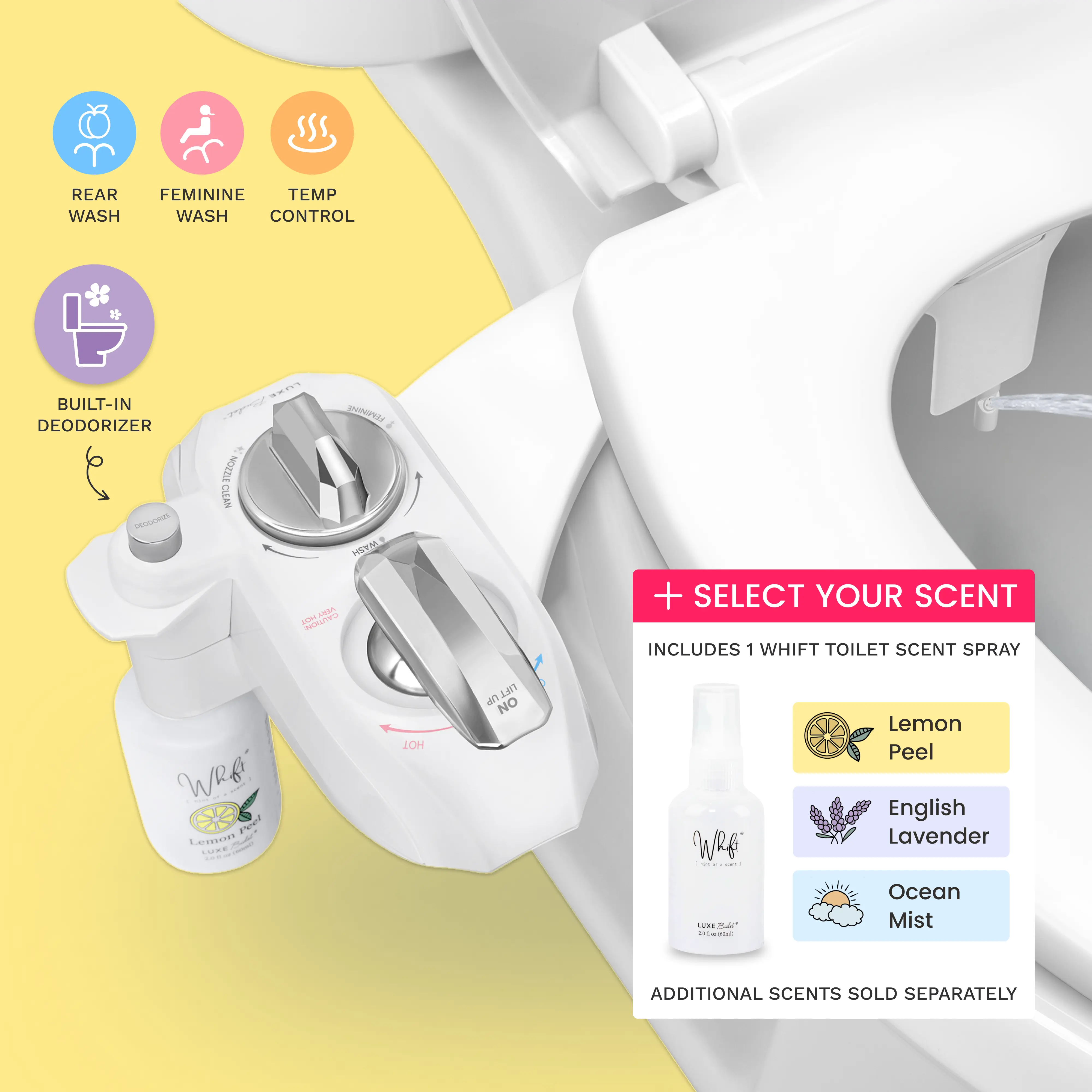 WHIFT 320 Heated Bidet Bundle - Warm Water, Deodorizing Spray, Easy Installation, Rear/Feminine Wash, Bidet Sprayer