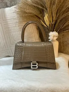 Pre-owned Balenciaga Hourglass Small Handbag in taupe embossed crocodile effect leather 1919H0062