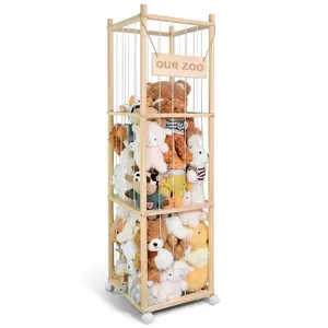 Stuffed Animal Storage & Organizer, Wooden Cute Zoo Toy Holder for Toddler Rooms, Playrooms & Bedrooms