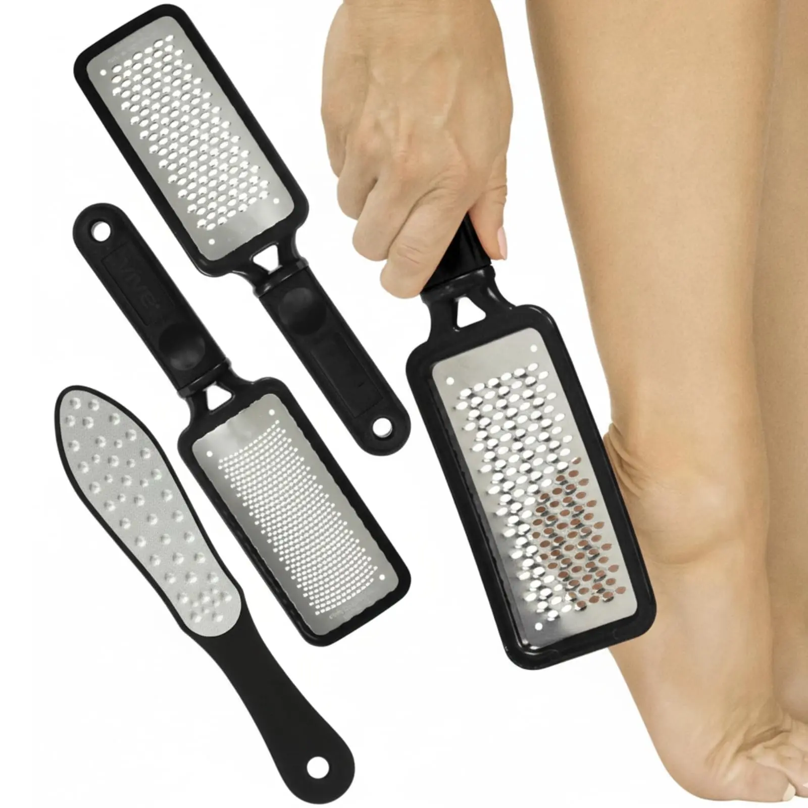 3 Pack Foot File Feet Scraper for Dead Skin - Heel Grater, Callus Remover Scrubber Tool, Rasp for Cracked Heels - Stainless Steel Pedicure Filer for Men & Women - Use on Wet or Dry Skin