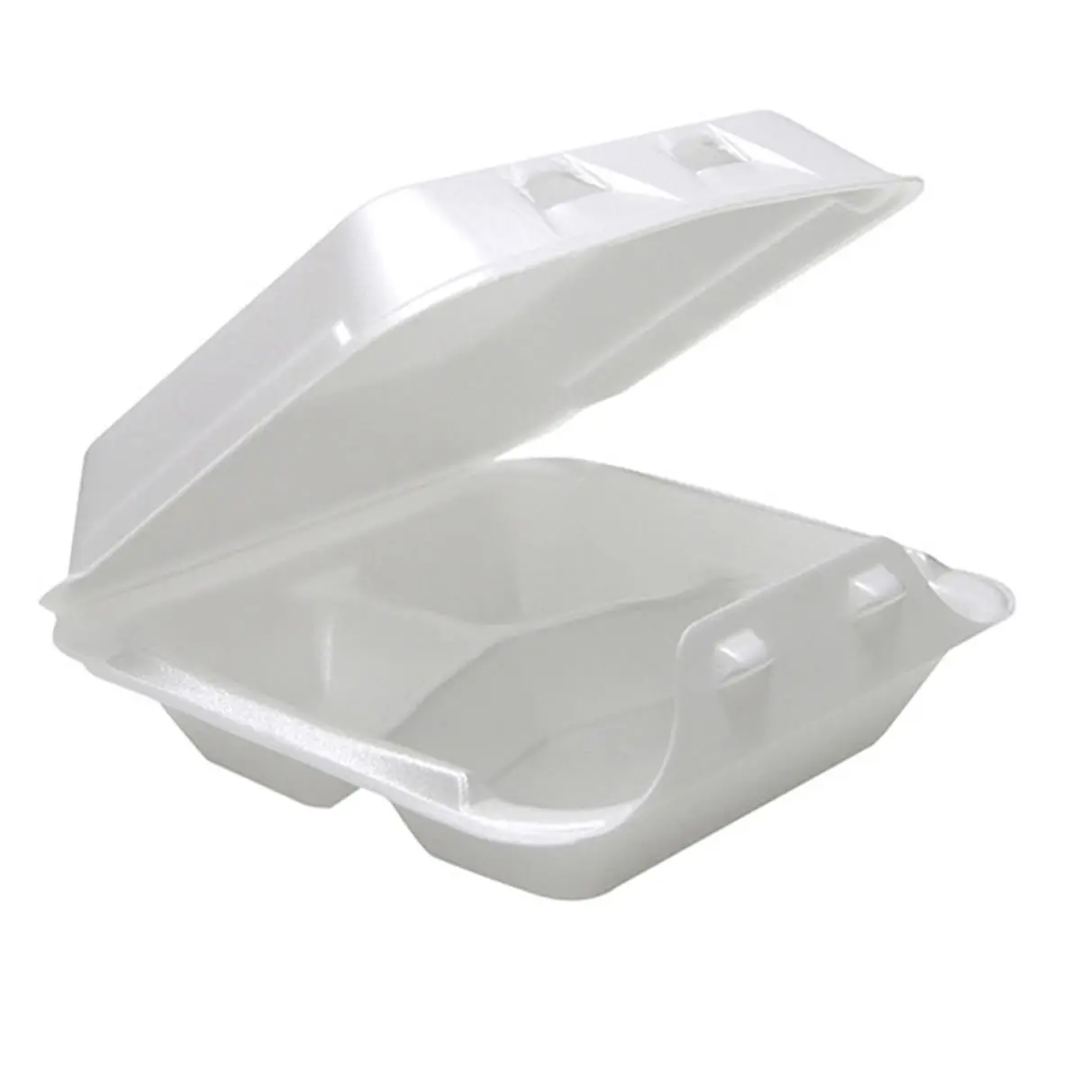 212 MAIN Disposable 8-in Medium 3-Compartment Foam Plates with Smartlock Hinged Lid, White Disposable Dessert Plates for Party & Blast Freezer, Chilled Refrigerated, Heated Display Use, Case of 150