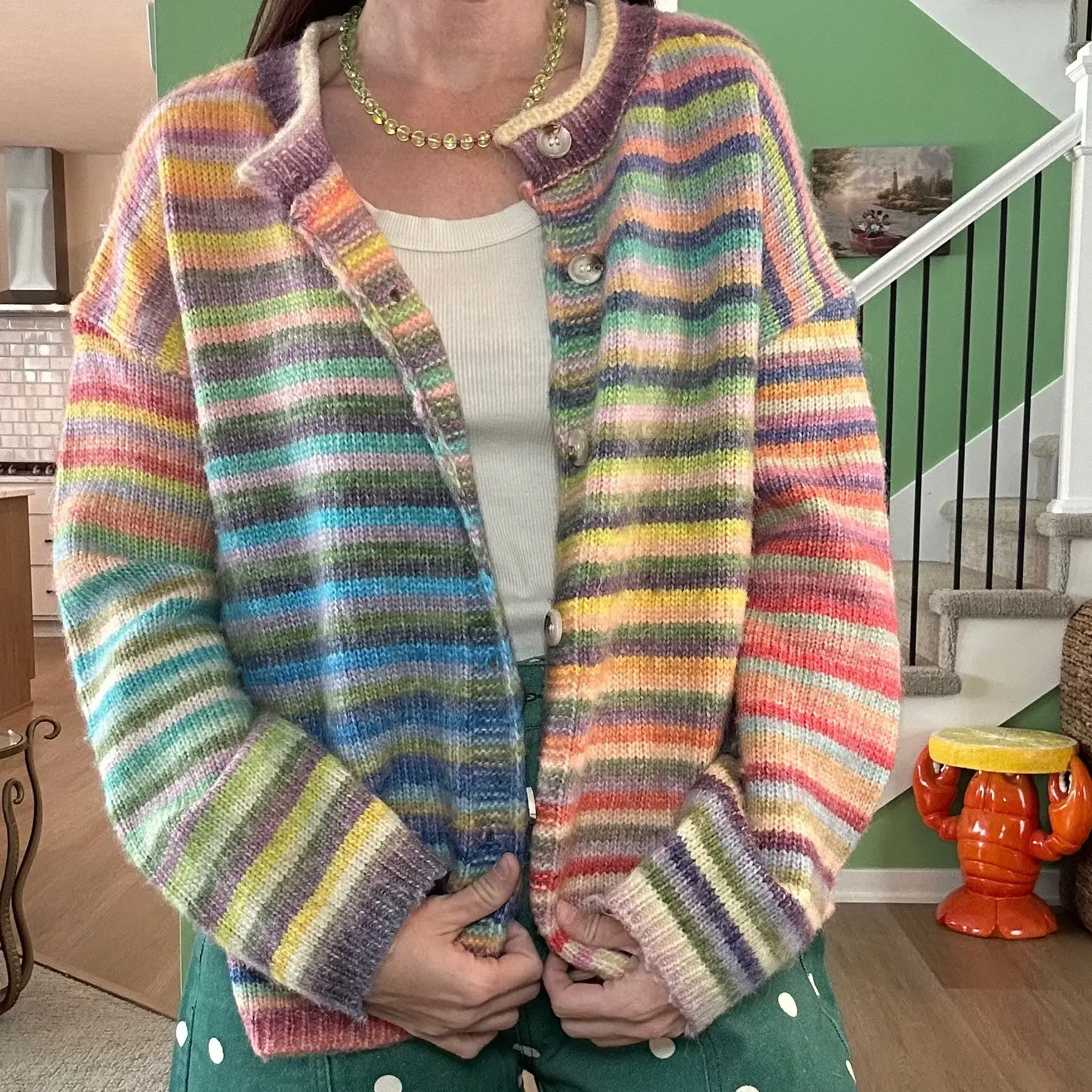 Women's Elsa Rainbow Knit Cardigan, Breathable Fabric, Versatile Style for Everyday Fits Pairing with Jeans & Tee