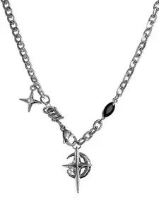 Titanium Steel Necklace with Sapphire Star Pendant, Elegant Necklace, Street Style Chain Jewelry, All Seasons Accessory, Stainless Steel Material