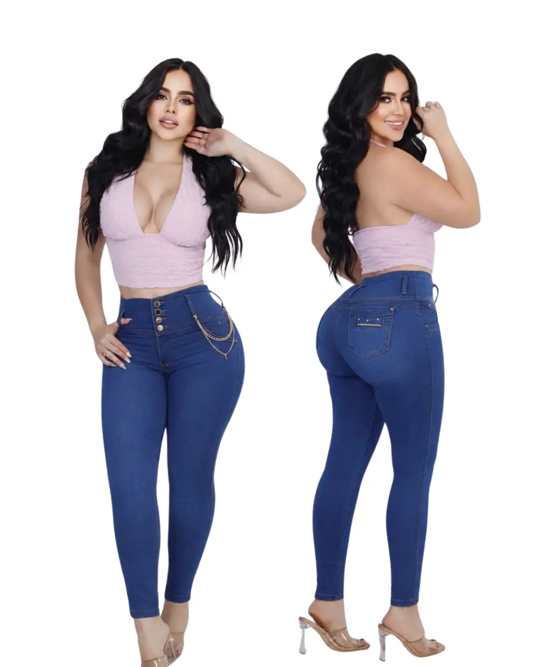 Women's Colombian Butt Lift High-Waisted 4-Button Skinny Jeans, Shape & Lift Bottoms, Casual Comfort Fit Fashion Outfits