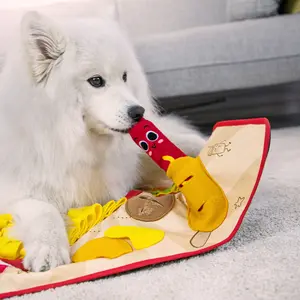 Gigwi Dog Snuffle Mat, 23.6" x 18.1" Interactive Treat Puzzle Toy with Built-in Squeakers, Non-Slip Slow Feeder for Nose Work Training, 9.12 oz Fast Food Shapes Design to Beat Boredom, Easy to Clean Pet Enrichment Accessory for All Breeds