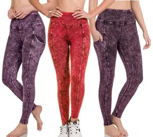 Zenana Mineral Washed Yoga Leggings w/Pockets- S-XL Skinny Sportswear Spandex For Gym