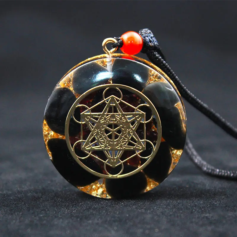 Natural Black Tourmaline Orgonite Energy Talisman Necklace Healing Stone Geometry Crystal Amulet Protection Pendant Necklace Crystal Chakra
