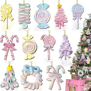 Christmas wooden pendant pastel candy ornaments lollipop mint candy cane Ornaments Decoration