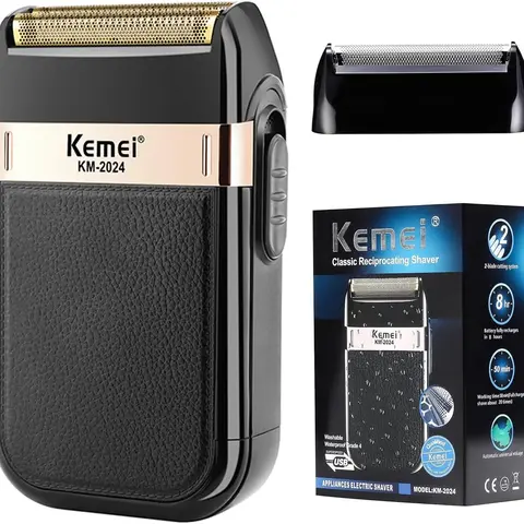 Kemei KM-2024 Men's Cordless Portable Electric Shaver - Adjustable Foil, Waterproof, USB Rechargeable, Detachable Blade, Gift Brush, Storage Bag, Facial Beard Styling & Home Haircut Tool, Thanksgiving Gifts for Him, Showerproof Cordless Shaver