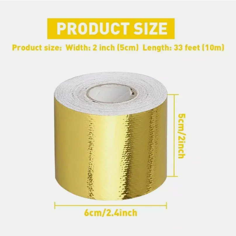 2" x 33FT Self-Adhesive Gold Intake Heat Tape Wrap, Waterproof Insulation Tape, High-Temperature Fireproof Automotive Car Accessory