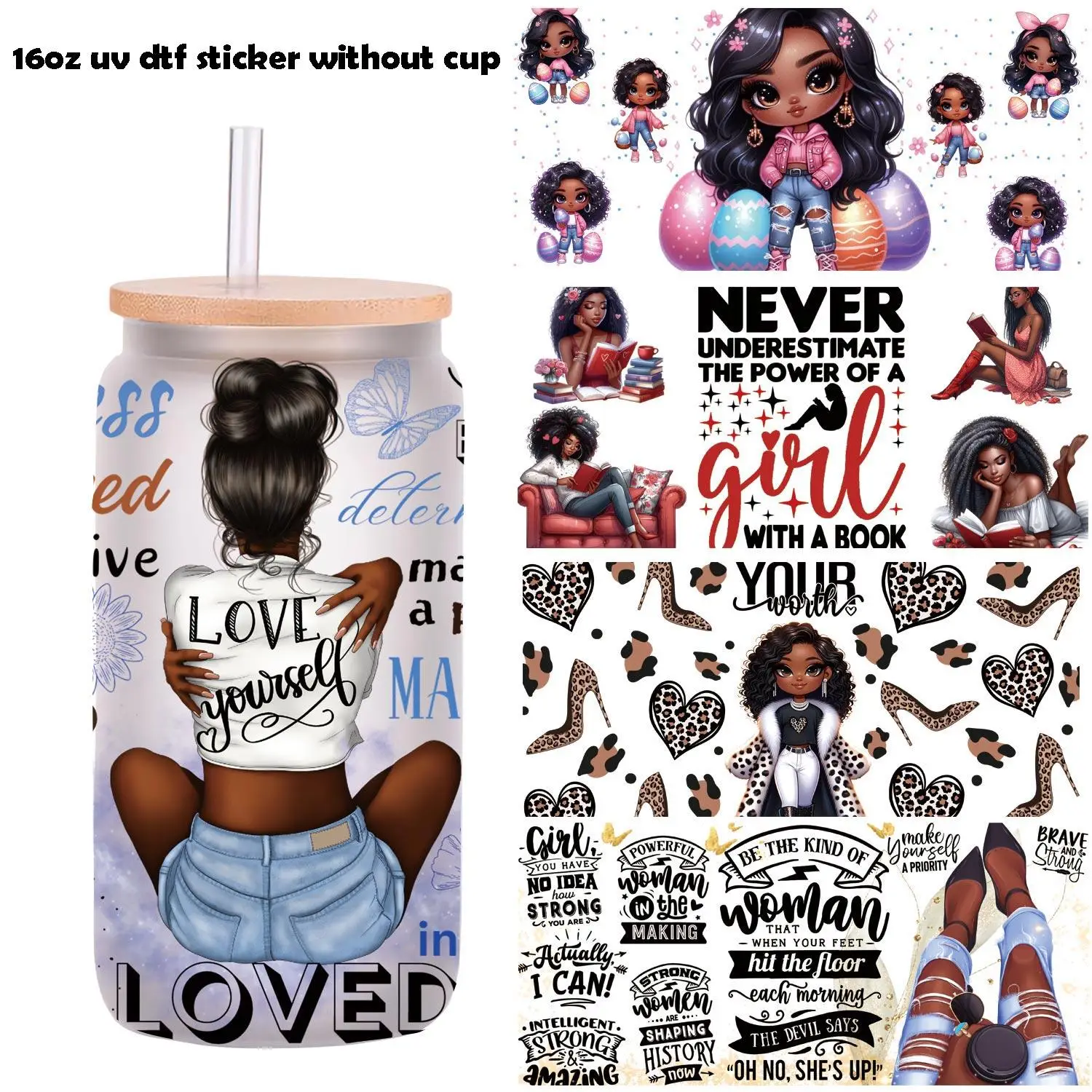 Cartoon Girl Pattern Transfer Sticker, 5 Counts/set Waterproof UV DTF Self Adhesive Bottle Wrap Decals, DIY Decorative Stickers for Water Bottle Lapto