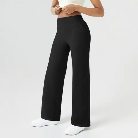 FireSwan Wide-Leg Yoga Pants for Women High Waist Stretch Lounge Bottoms - Casual Minimalist Loose Fit, Built for Yoga & Lounging with Pockets, All-Season Comfortable Dress Trousers