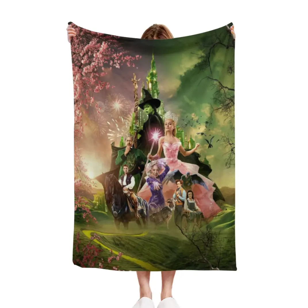 Wicked Anime-Themed Flannel Blanket - Vibrant Witch Hat & Crown Design, Soft All-Season Throw For Living Room, Sofa, Office & Travel - Multi-Purpose Home Decor Accessory, Animeinspired Design, Comfortable Texture